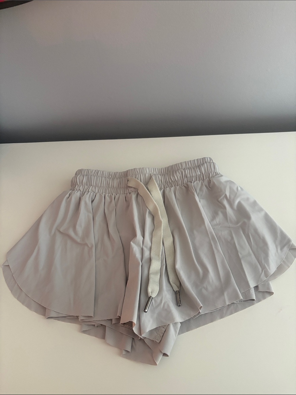 Light Gray girls Ruffle Athletic Shorts with Drawstring